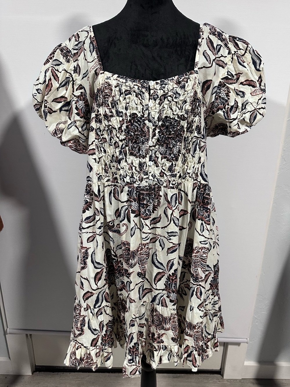 House of Harlow 1960 Cream Floral Smocked Mini Dress